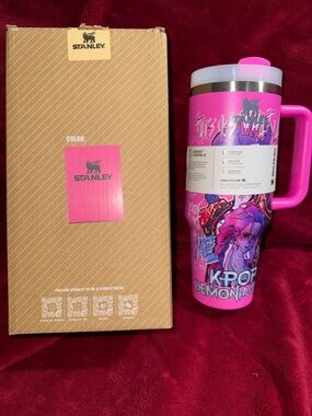 Stanley Quencher H2.0 40 oz. Hot Pink Tumbler w/ K-Pop Character Art- New